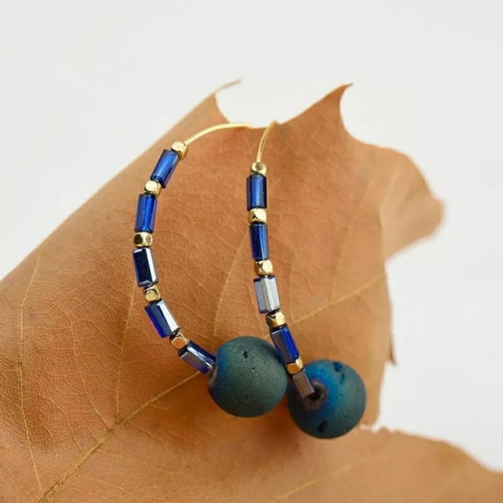 Druzy Threader Earrings Threaders Hematite - Picture 4 of 4